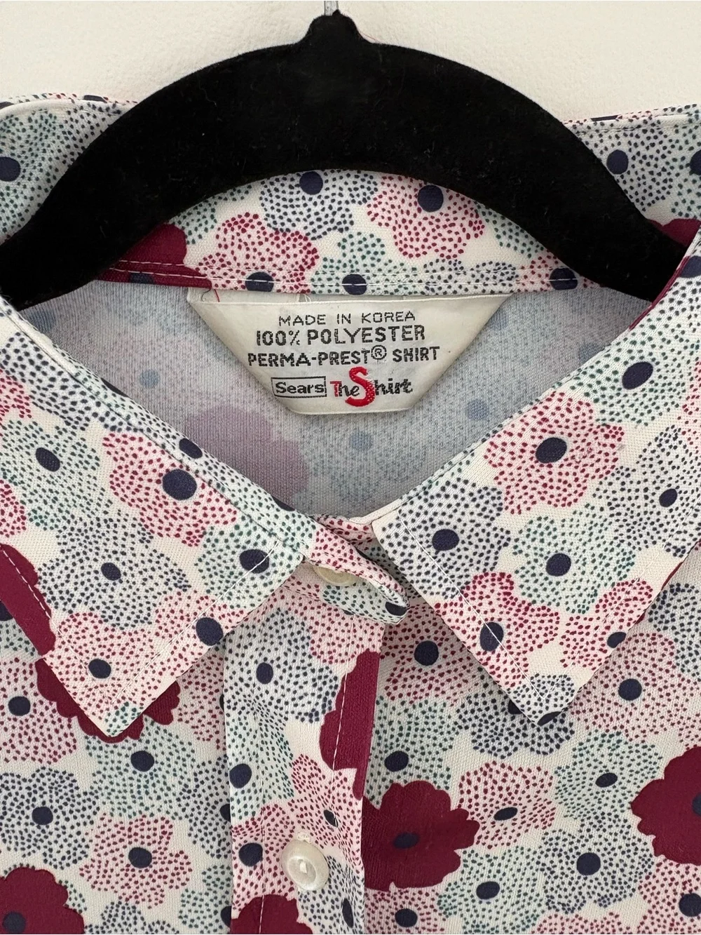 Vintage Polyester Floral Print Button Up Shirt 1970s - Picture 2 of 6